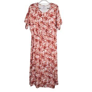 NWOT NINE WEST Maxi Dress LIGHT & DARK PINK Floral size XL Puff Sleeves Keyhole